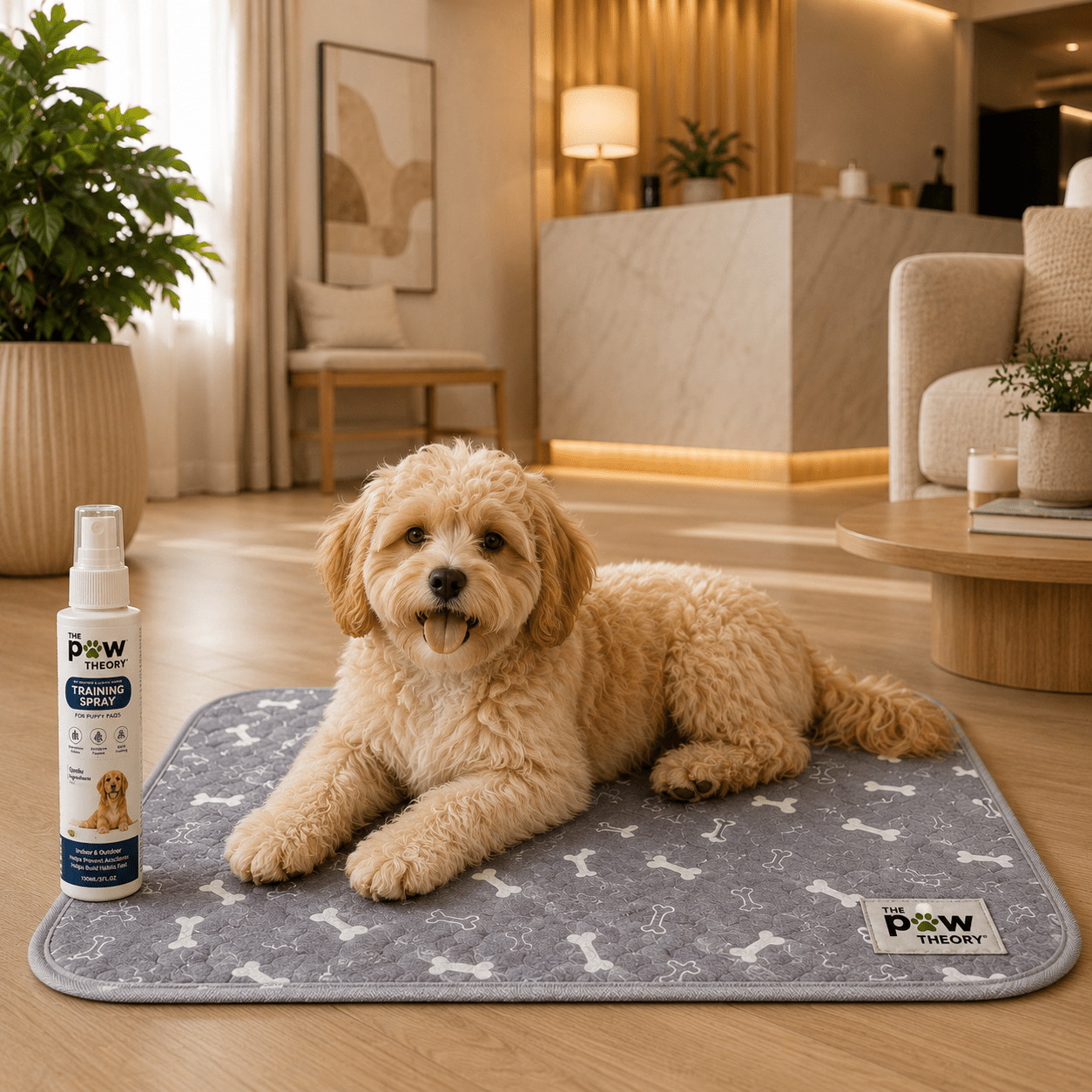 A reusable potty pad + training spray designed to help your puppy learn where to go. - The Paw Theory
