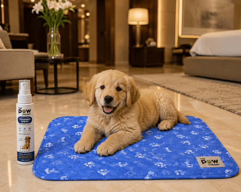 A reusable potty pad + training spray designed to help your puppy learn where to go. - The Paw Theory