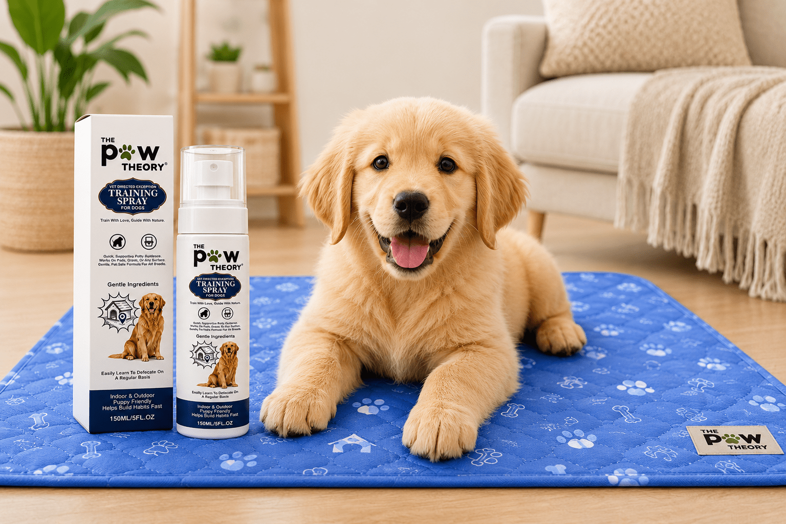 A reusable potty pad + training spray designed to help your puppy learn where to go. - The Paw Theory