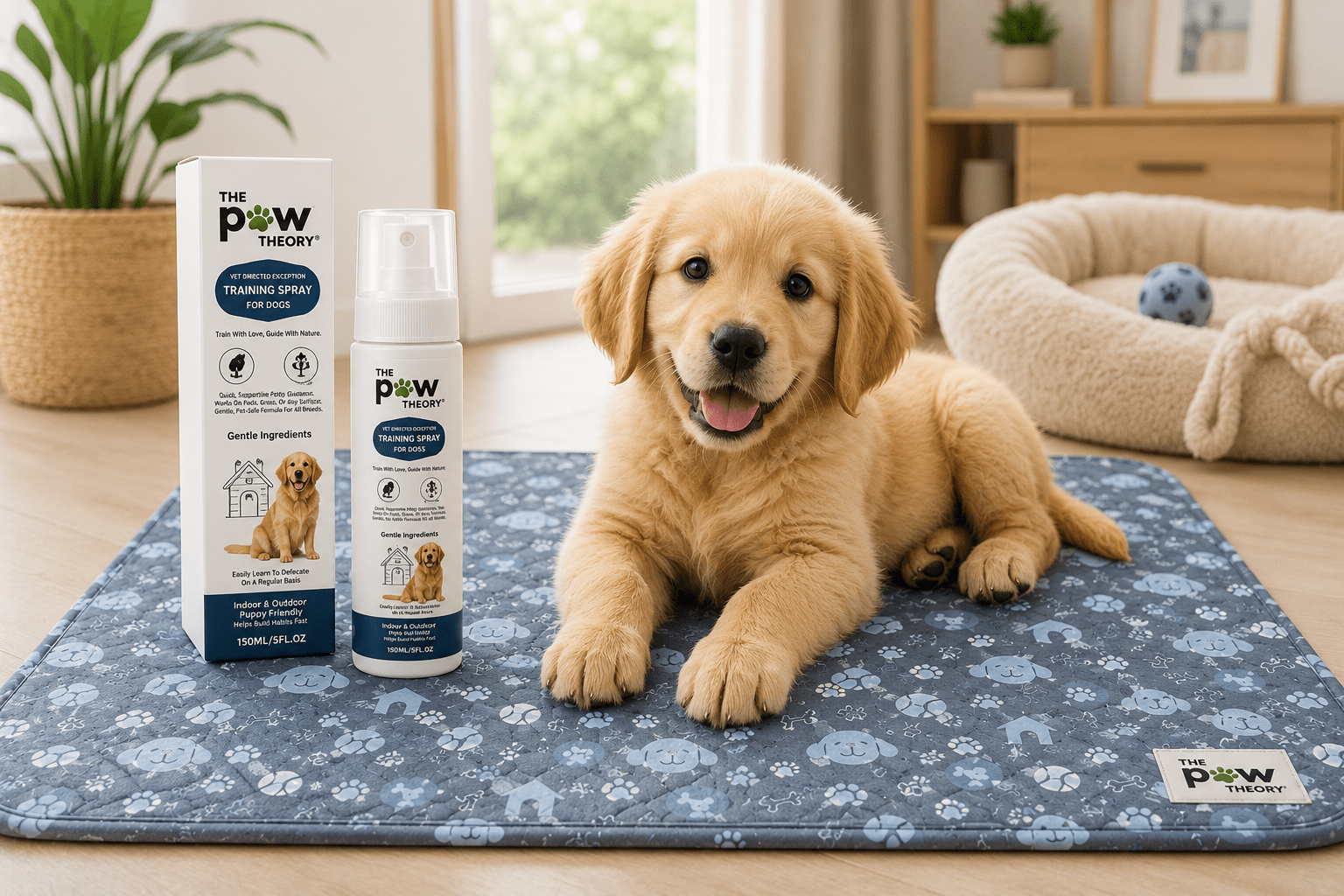 A reusable potty pad + training spray designed to help your puppy learn where to go. - The Paw Theory